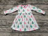 GLD0540 Christmas Trees Pink Girls Dress