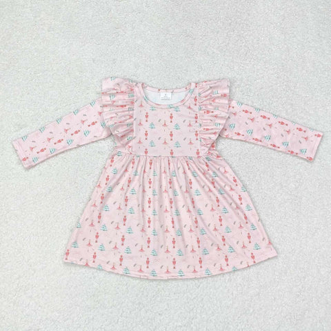 GLD0543 Christmas Trees Soldier Pink Girls Dress