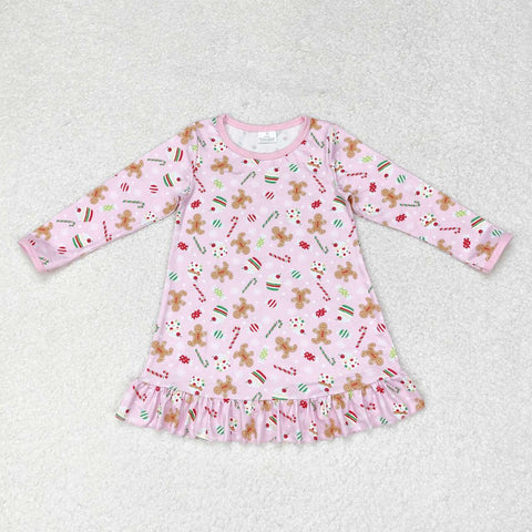 GLD0550 Christmas Gingerbread Pink Girls Dress