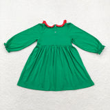 GLD0559 Embroidery Smocked Christmas Trees Red Plaid Girls Dress