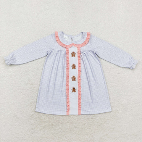 GLD0571 Embroidery Christmas Gingerbread Pink Girls Dress