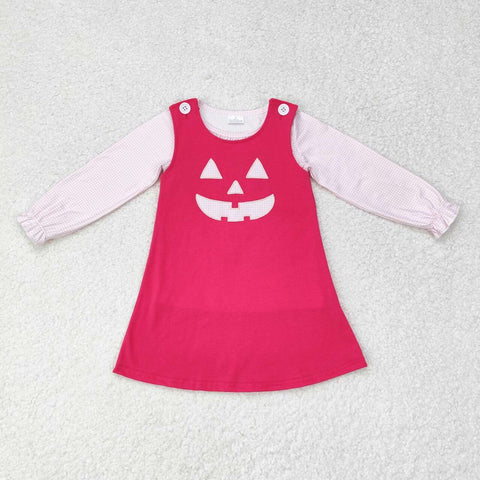 GLD0576 Embroidery Halloween Pumpkin Pink Strap dress Girls Set