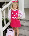 GLD0576 Embroidery Halloween Pumpkin Pink Strap dress Girls Set