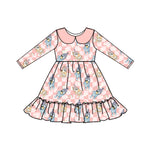 GLD0577 Cartoon Blue Dog Pink Girls Dress