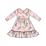 GLD0577 Cartoon Blue Dog Pink Girls Dress