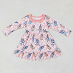 GLD0577 Cartoon Blue Dog Pink Girls Dress