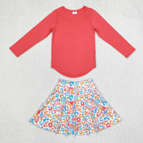 GLD0594 Colorful Watermelon red Leopard Sports Girls Skirt Shorts Set