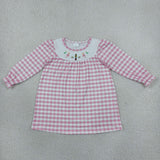 GLD0610 Embroidery Christmas Nutcracker Pink Plaid Girl's Dress