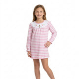 GLD0610 Embroidery Christmas Nutcracker Pink Plaid Girl's Dress