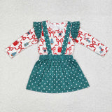 GLD0617 Christmas Coquette Bows Gift Green Girls Skirt Set