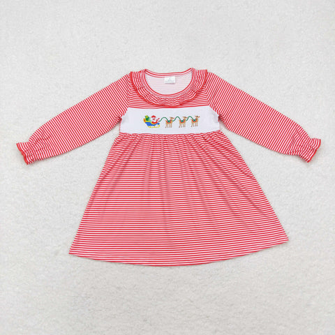 GLD0632 Embroidery Christmas Santa Reindeer Girls Dress