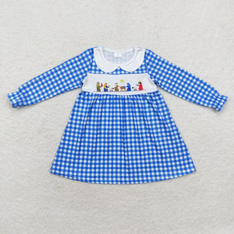 GLD0647 Jesus Blue Plaid Girls Dress