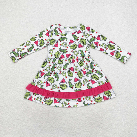 GLD0651 Christmas Green Animal Trees  Girls Dress