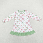 GLD0656 Christmas Coquette Bows Green Girls Dress