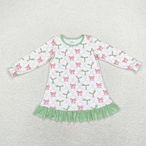 GLD0656 Christmas Coquette Bows Green Girls Dress