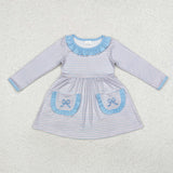 Cute Bows Blue Kids Sibling Matching Clothes