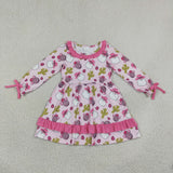 GLD0753 Christmas Santa Cactus Ruffles Girl's Dress