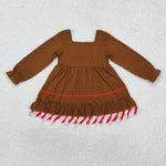 GLD0758 Christmas Brown Bow Girls Dress