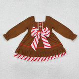 GLD0758 Christmas Brown Bow Girls Dress