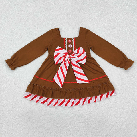 GLD0758 Christmas Brown Bow Girls Dress