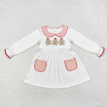 GLD0765 Embroidery Christmas Gingerbread Pink Girls Dress