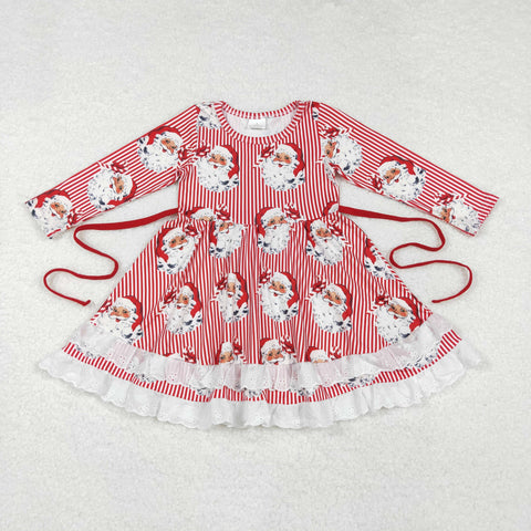 GLD0786 Christmas Santa Red Stripe Girls Dress