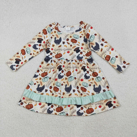 GLD0789 Thanksgiving Gobble Pumpkin Girls Dress
