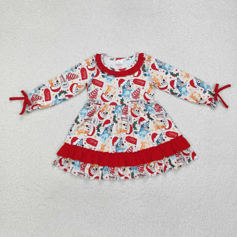 GLD0802 Christmas Cartoon Blue Dog Girls Dress