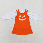 GLD0807 Embroidery Halloween Pumpkin Orange dress Girls Set