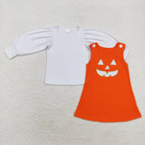 GLD0807 Embroidery Halloween Pumpkin Orange dress Girls Set