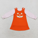 GLD0808 Embroidery Halloween Pumpkin Orange Dress Girls Set