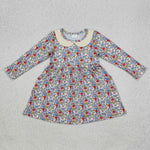 GLD0811 Flower Floral Blue Girls Dress