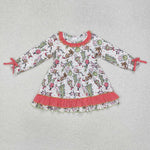 GLD0834 Christmas Green Animal Pink Girls Dress