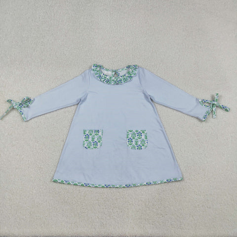 GLD0927 Flower Floral Blue Girl's Dress