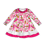 Preorder 10.08 GLD0932 Christmas Green Animal Pink Girl's Dress