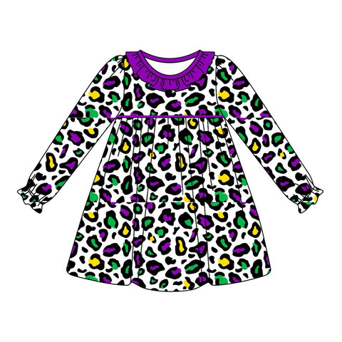 Preorder Notice GLD0949 Mardi Gras Leopard Girl's Dress