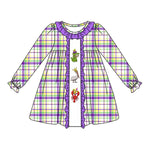 Preorder Notice GLD0953 Mardi Gras Dinosaur Girl's Dress