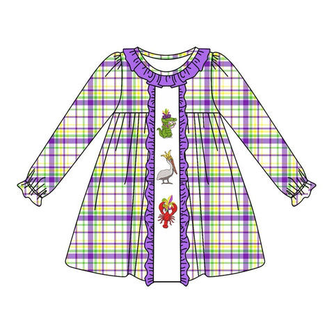 Preorder Notice GLD0953 Mardi Gras Dinosaur Girl's Dress