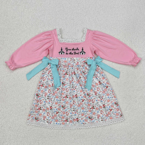 GLD0967 Flower Floral Lace Embroidery Pink Girl's Dress