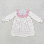 GLD0981 Embroidery Easter Cross Pink Girl's Dress