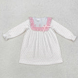 GLD0981 Embroidery Easter Cross Pink Girl's Dress