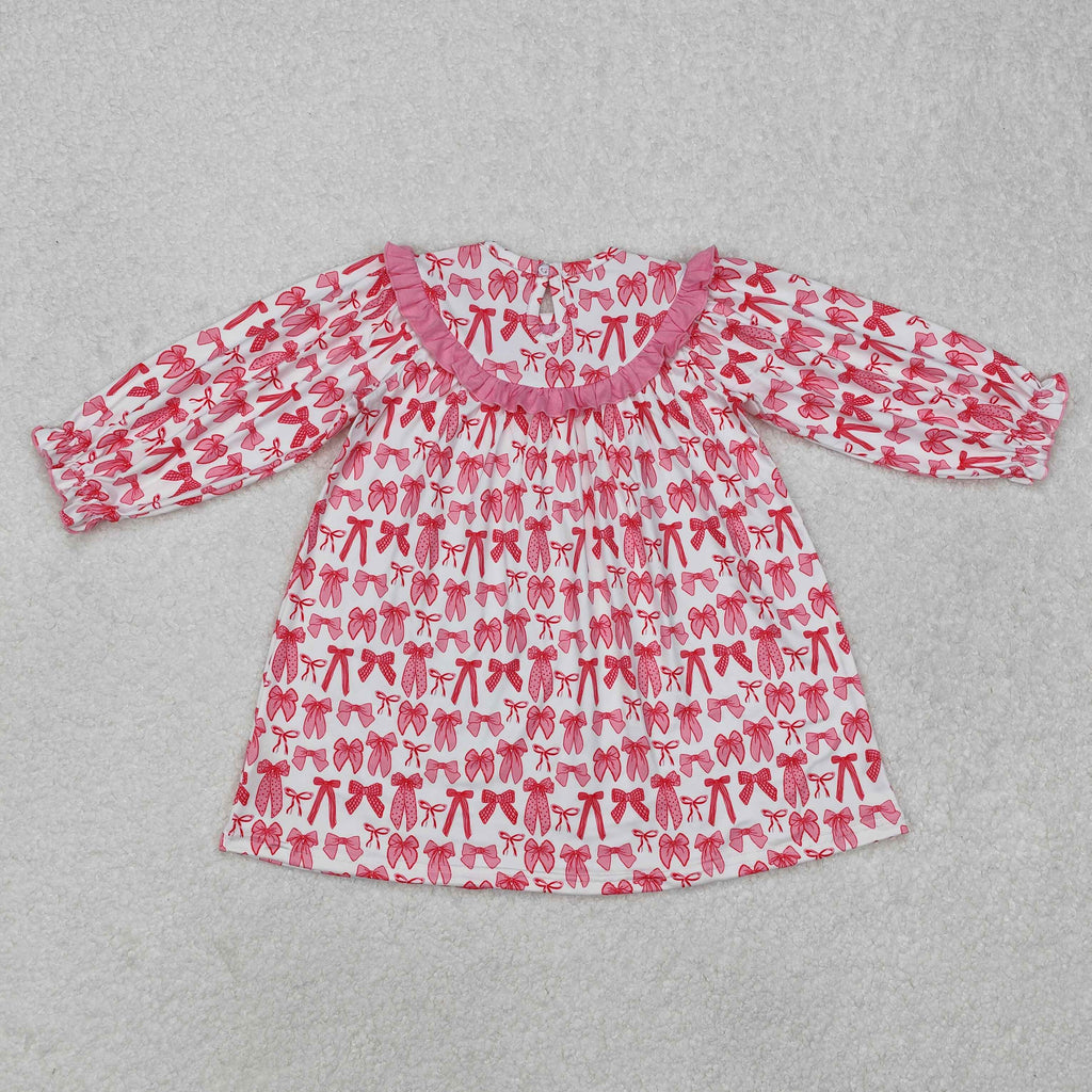 GLD0990 MAMA'S Bestie Bows Pink Smocked Girl's Dress
