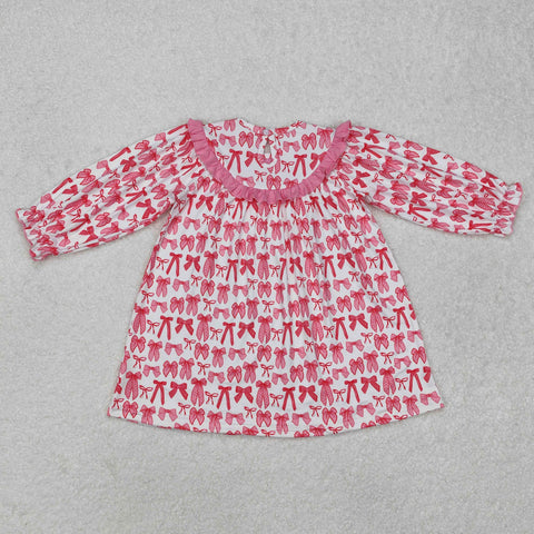 GLD0990 MAMA'S Bestie Bows Pink Smocked Girl's Dress