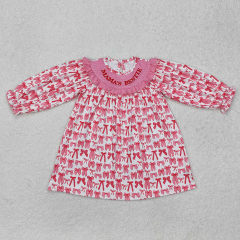 GLD0990 MAMA'S Bestie Bows Pink Smocked Girl's Dress