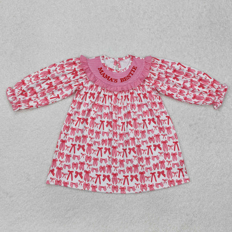 GLD0990 MAMA'S Bestie Bows Pink Smocked Girl's Dress