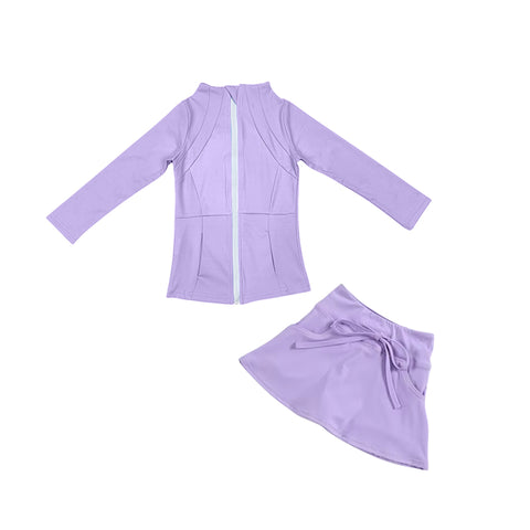 Preorder 12.29 GLD0993 Solid Purple Color Sports Yoga Girls Skirt Set