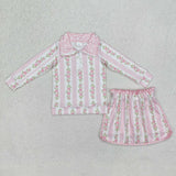 GLD1002 Spring Flower Pink Girls Skirt Shorts Set