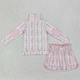 GLD1002 Spring Flower Pink Girls Skirt Shorts Set