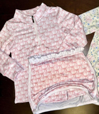 Preorder Samples GLD1014 Coquette Bows Pink Girls Skirt Shorts Set