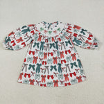 GLD1028 Christmas Coquette Bows Smocked Girl's Dress